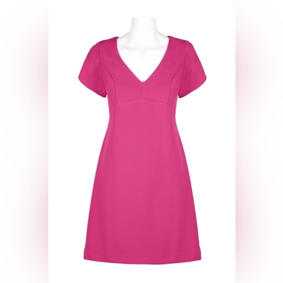 Betsey Johnson V-Neck Short Sleeve A-Line Zipper Back Scuba Crepe Dress - Picture 10 of 11